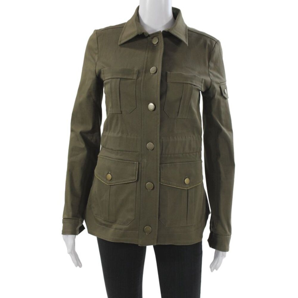 Veronica Beard Womens Military Leather Jacket Green Size 0
